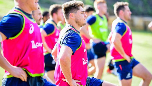 One of the boys again: James O'Connor trains with Wallabies hopefuls in Brisbane on Wednesday. 
