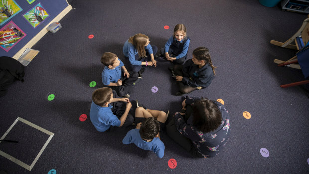 Woollahra Public School students in their classroom. The school is working out its own method of teaching creative thinking.