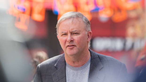 Labor leader Anthony Albanese speaks in Sydney's inner west on Sunday.