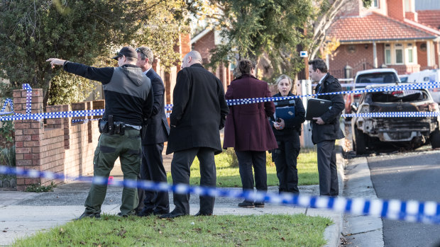 Detectives at the scene of the shooting at the weekend. 