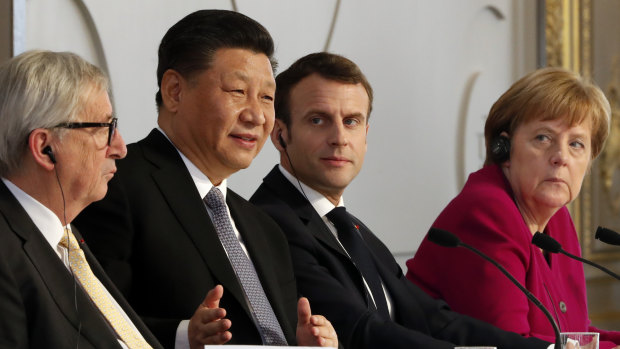 Angela Merkel, Emmanuel Macron, Xi Jinping and Jean-Claude Junker had a telling exchange in 2019. 