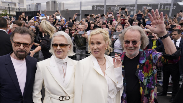 ABBA members Björn Ulvaeus (left), Anni-Frid Lyngstad, Agnetha Fältskog and Benny Andersson attend the ABBA Voyage opening night in London in May 2022.