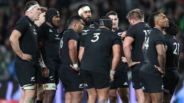 The All Blacks after their shock defeat to Ireland.