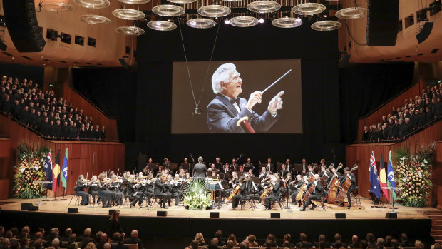 Video of Bob Hawke shown during his memorial on Friday.