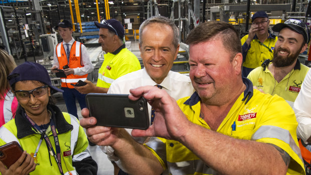 Labor leader Bill Shorten at Tooheys brewery in Lidcombe. 