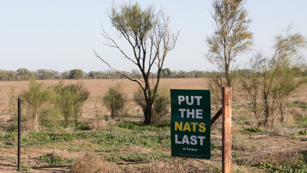 Election signs reflecting some disatisfaction with the Nationals Party near Coonamble, NSW.