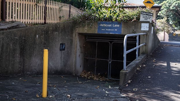 The entrance to the Petticoat Lane tunnel under Garden Island.