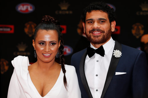 Cyril Rioli and wife Shannyn Ah Sam-Rioli at the 2016 Brownlow Medal count.