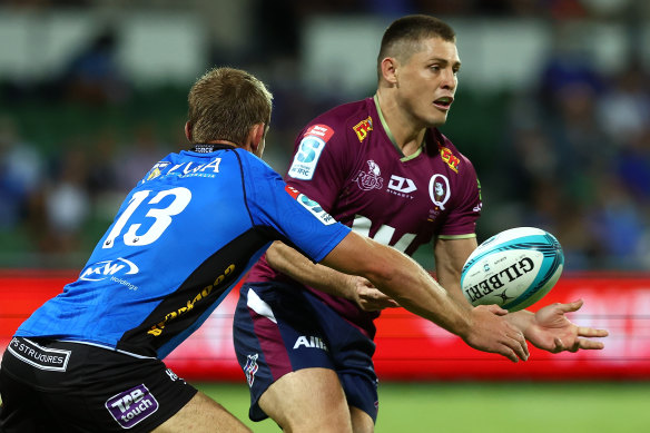 James O’Connor – pictured in a clash for the Reds against the Force – was seen running and completing drills on Tuesday at Ballymore.