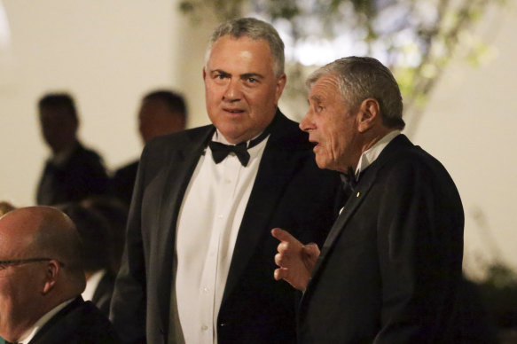 United States ambassador Joe Hockey and businessman Kerry Stokes during the state dinner for Scott and Jenny Morrison hosted by Donald Trump and First Lady Melania Trump at the White House in 2019.