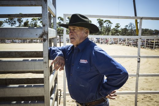 Rodeo is his life: Ron Woodall was boss of Bunyip Rodeo east of Melbourne on Sunday.