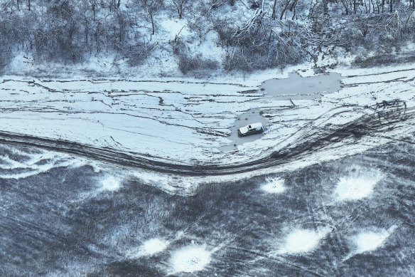 Another winter approaches: A car abandoned on the frontline close to Bakhmut, Donetsk region, Ukraine, on Wednesday.