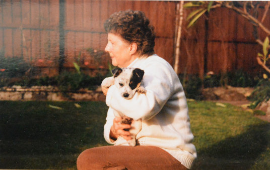 Joy Christensen later in life with her beloved dog Hundi.