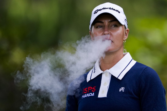 Team GB golfer Charley Hull vapes during last month’s Women’s PGA Championship.