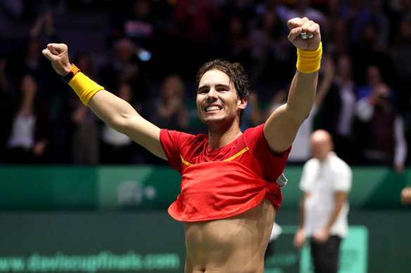 Nadal celebrates his win.