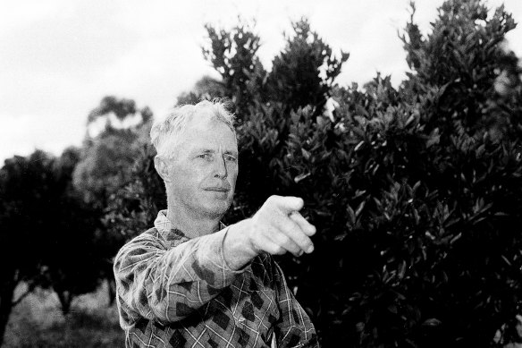 Mr T. Jasper of Annangrove Road, Kenthurst, a noted local bird watcher, pictured on 20 November 1959, at the site where he witnessed a "mystery flame in the sky". 