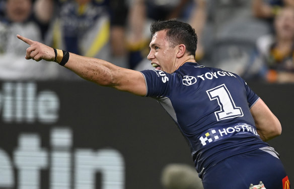 Scott Drinkwater celebrates his match-winning try.