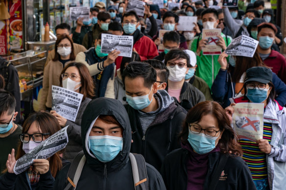 Residents protest in Hong Kong on February 2.