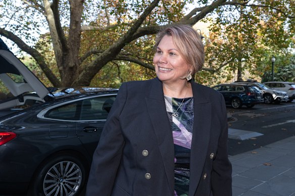 Dorinda Cox arrives for the Greens leadership vote on May 15. She had breakfast with a Labor senator that morning.