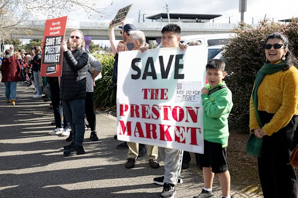 Thousands of protesters turned out to save the Preston Market in Melbourne’s north in 2023. 