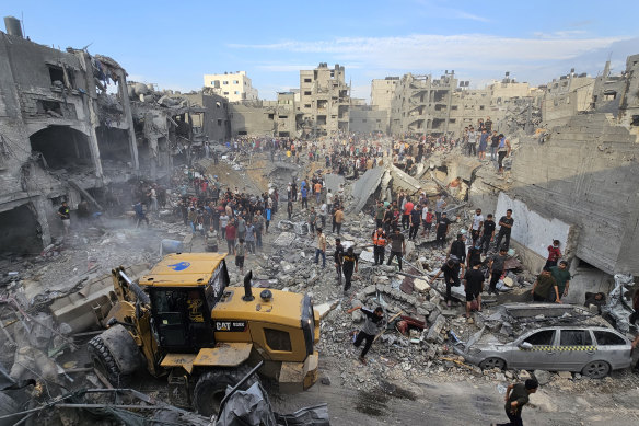 A view from the area after Israeli airstrikes on Jabaliya refugee camp in northern Gaza.