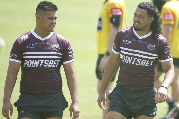 Manly young gun Josh Schuster with teammate Kelma Tuilagi.