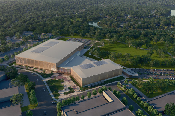 Aerial view of the proposed Moreton Bay Indoor Sports Centre.
