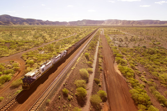 A Fortescue train in WA’s Pilbara taking iron ore to port.