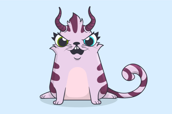 An example of a CryptoKitty with some rare traits.