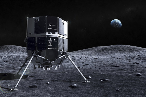 This illustration provided by ispace this month depicts the Hakuto spacecraft on the surface of the moon.