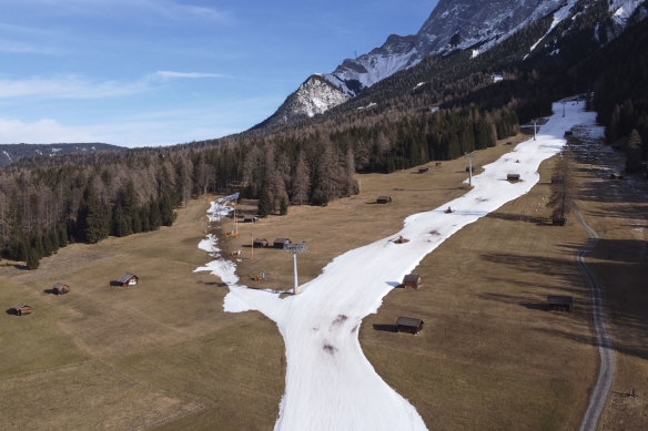Zugspitze in Austria in January last year, where unseasonably warm weather led to a lack of snow at the country’s ski resorts.