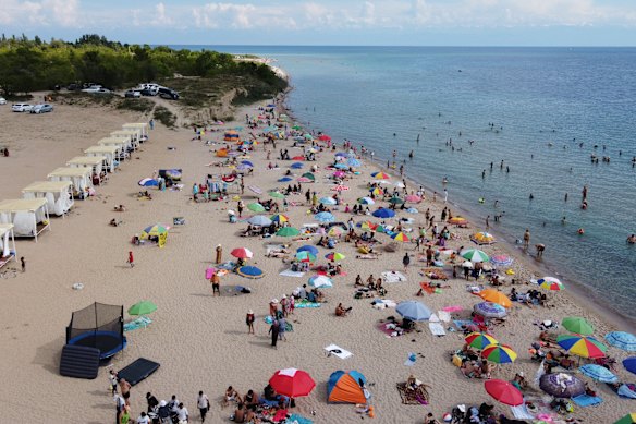 On the beach at Issyk-Kul.