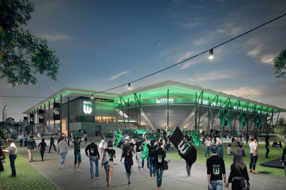 An artist’s impression of Wyndham City Stadiumh, which is planned to be built in a public-private partnership between the City of Wyndham and the owners of A-League team Western United.