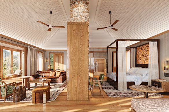 Impressão artística de uma das acomodações... A Emirates está investindo mais US$ 50 milhões para reformar a propriedade.