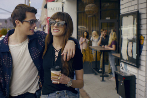 Nicholas Galitzine and Anne Hathaway in The Idea of You. The pair bonded over their mutual love of Arsenal football club.