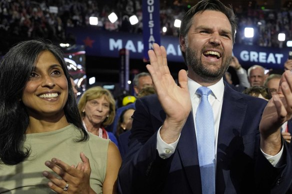 J.D. Vance and his wife Usha during the first day of the 2024 Republican National Convention.