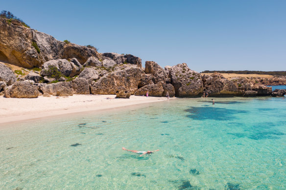 Hop your way across some of the beautiful beaches that make up the KI coastline, like this one at Stokes Bay.