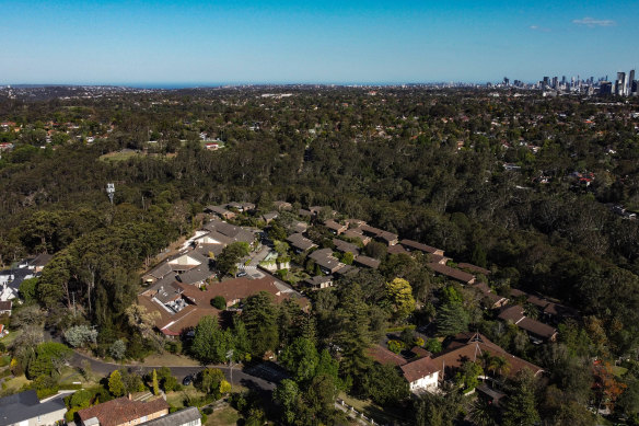 An aerial view of Lourdes Retirement Village in Killara.