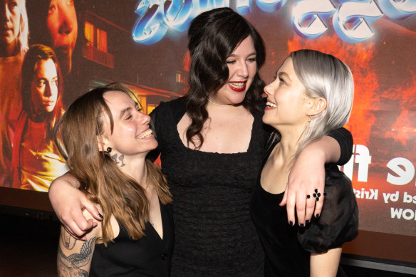 Julien Baker, Lucy Dacus and Phoebe Bridgers at boygenius “the film” in LA in March.