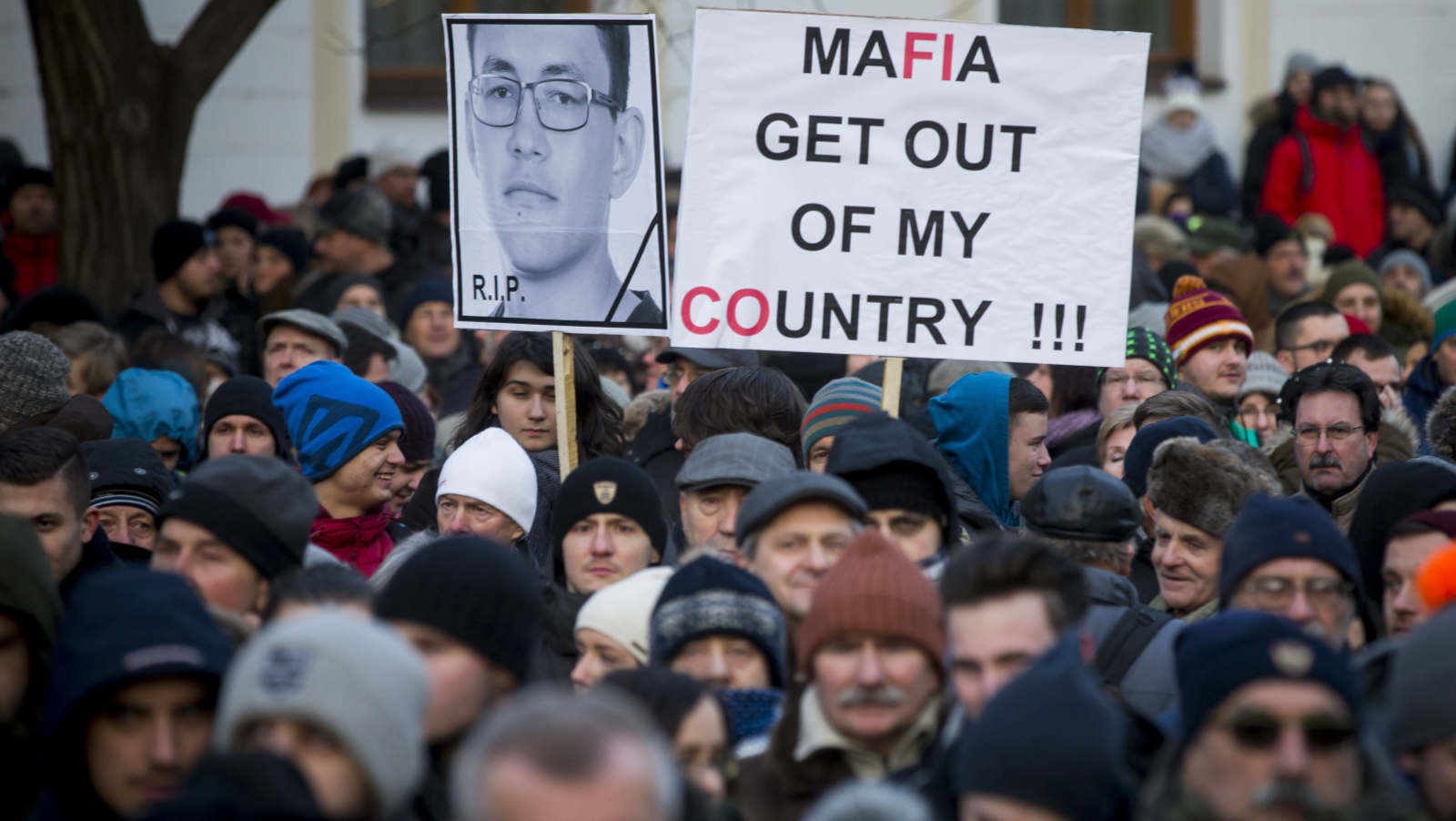 Protesters in Bratislava march in memory of the murdered journalist.