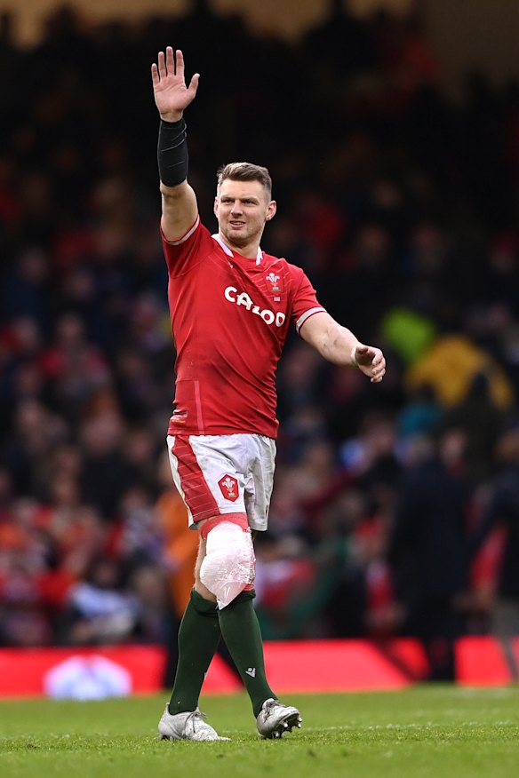 Wales player Dan Biggar waves to the crowd after his 100th Test.