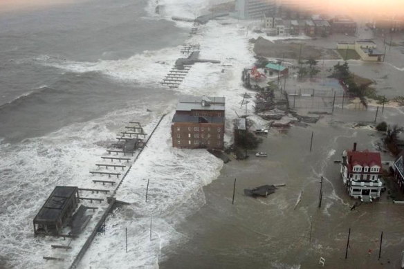 Before Sandy had even hit, the ocean was surging into the suburbs of Atlantic City, New Jersey. 