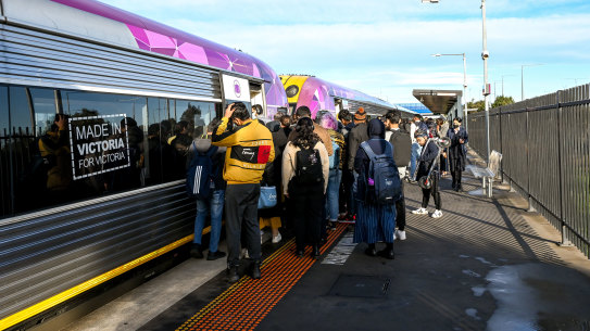 City-bound morning commuters at Tarneit Station. 