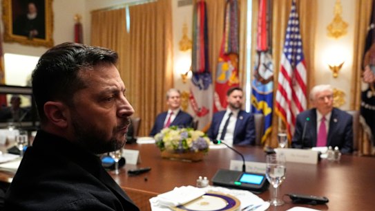 Ukrainian President Volodymyr Zelensky with Donald Trump at the White House on October 17.