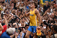 Armand ‘Mondo’ Duplantis celebrates after breaking his pole vault world record, and winning gold, at the 2025 world athletics championships in Tokyo.