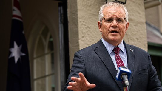 Prime Minister Scott Morrison holds a press conference at Kirribilli House on Wednesday.