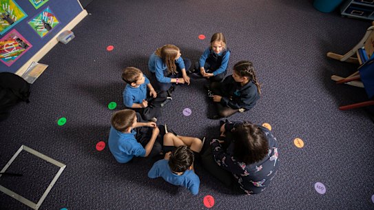 Woollahra Public School students in their classroom. The school is working out their own method to teach creative thinking.