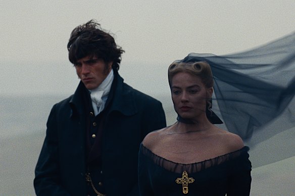 Jacob Elordi and Margot Robbie in the raunchy 2026 adaptation of Emily Brontë’s Wuthering Heights.