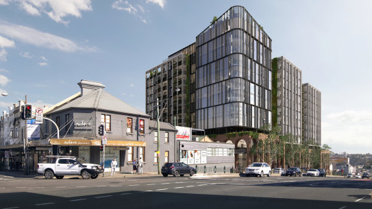 An artist’s impression of the currently-approved Balmain Leagues Club redevelopment, as seen from Victoria Road.