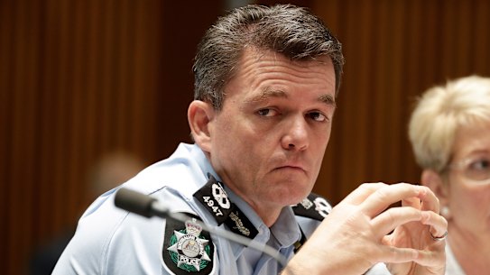 AFP Commissioner Andrew Colvin during a Senate estimates hearing at Parliament House in Canberra.